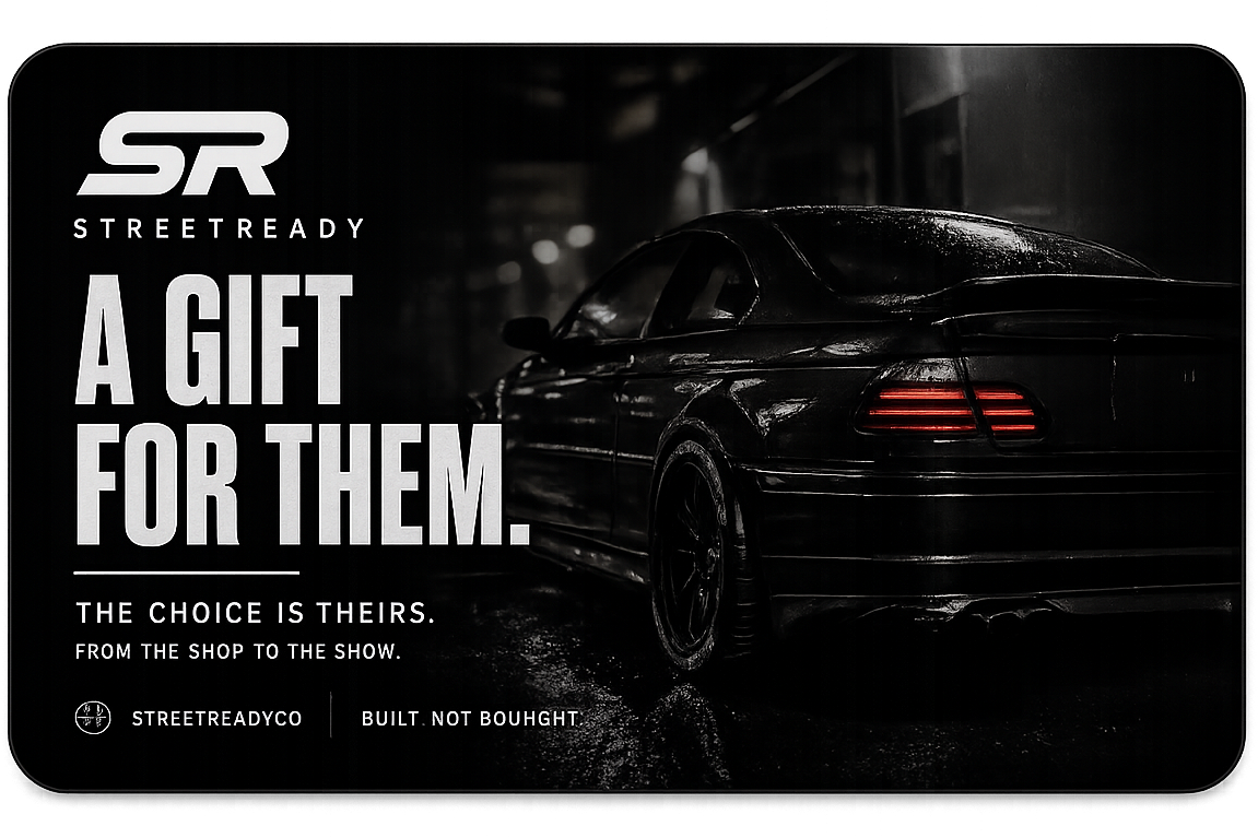 Gift card with 'StreetReady' branding and a car image on a white background